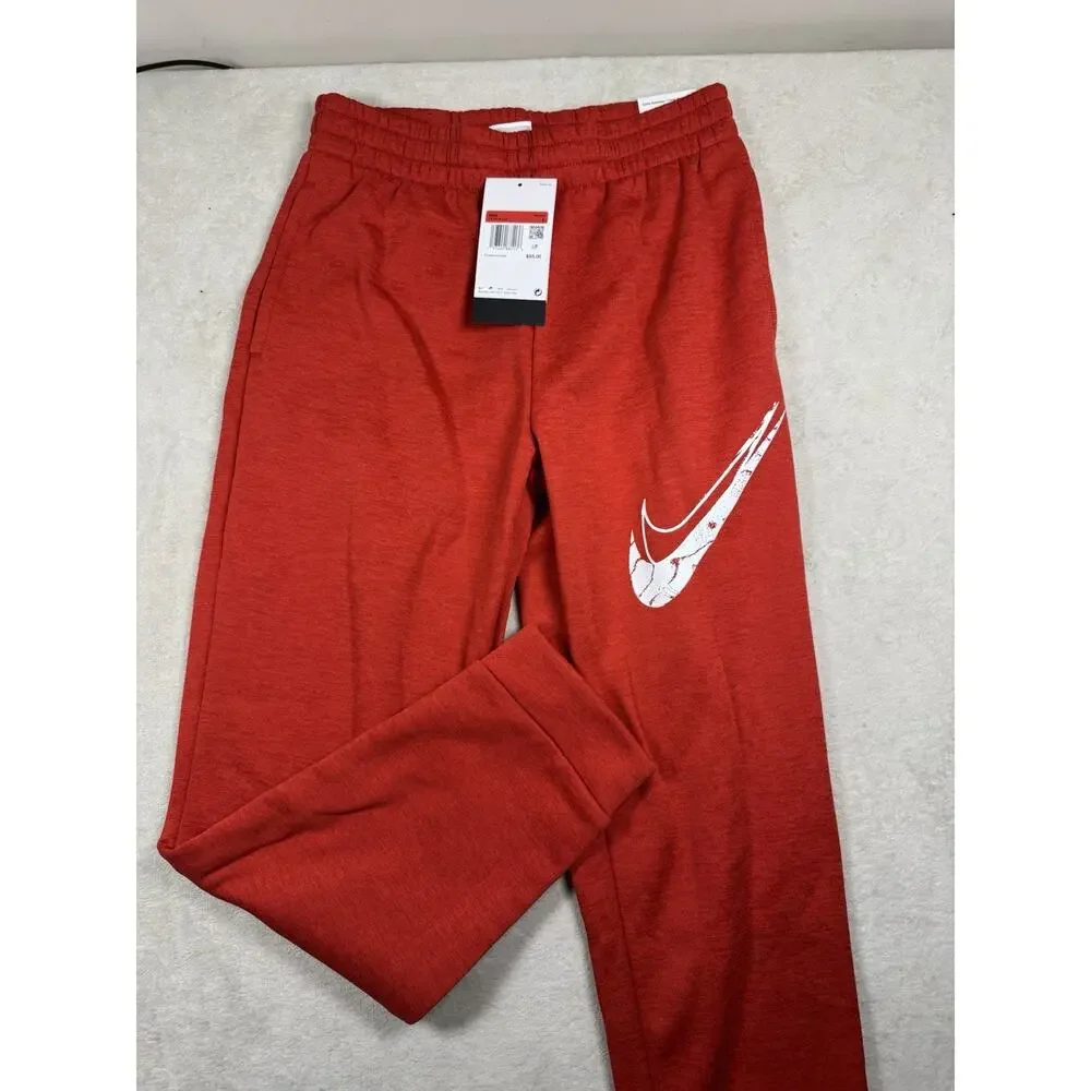 Nike Boys L Red Training Pants White Swoosh Athletic Sweatpants NWT HF4418-657